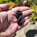 Rough Raw Black Tourmaline Crystal Pendant in Copper