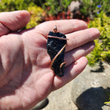 Rough Raw Black Tourmaline Crystal Pendant in Copper