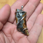 Oregon Bumblebee Marcasite Plume Agate Tooth Shape Pendant in Sterling Silver