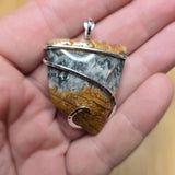 Oregon Bumblebee Marcasite Picture Plume Agate Pendant in Sterling Silver