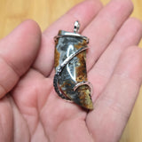 Oregon Bumblebee Marcasite Plume Agate Tooth Shape Pendant in Sterling Silver