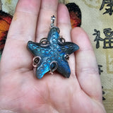 Carved Blue Labradorite Starfish Pendant in Sterling Silver