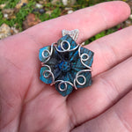 Carved Blue Green Labradorite Flower Sterling Silver Pendant