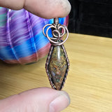 Diamond Shaped Maury Mountain Moss Agate in Copper Pendant