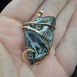 81ct Gem Silica with Native Copper Pendant in Yellow Gold Fill