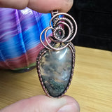 Green Maury Mountain Moss Agate with Crystals in Copper Pendant