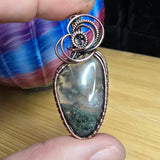 Green Maury Mountain Moss Agate with Crystals in Copper Pendant