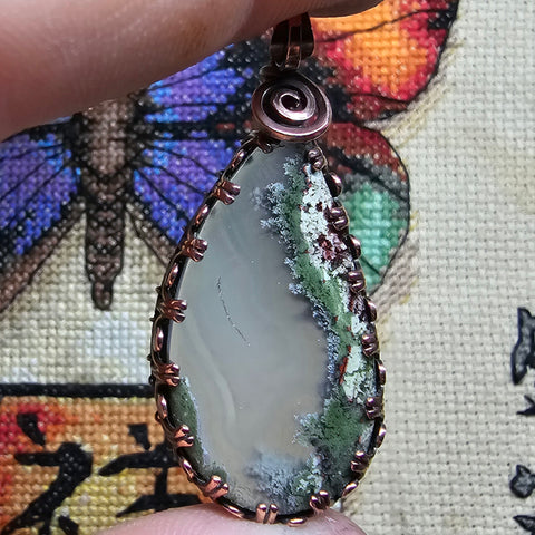 Banded Agate with Moss Agate Pendant in Copper