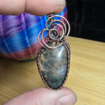 Green Maury Mountain Moss Agate with Crystals in Copper Pendant