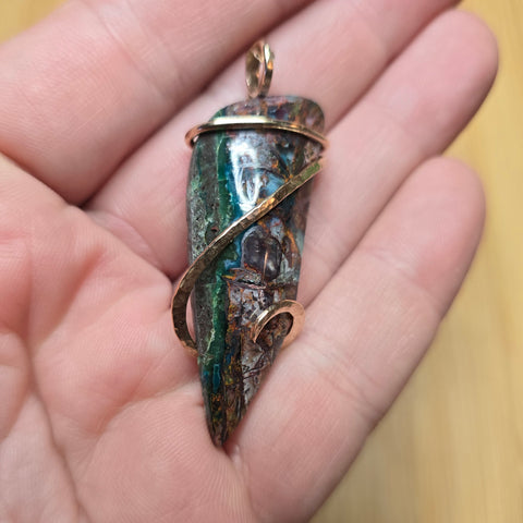 50ct Gem Silica with Native Copper Pendant in Yellow Gold Fill