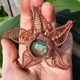 Carved Labradorite Flower Starfish in Copper