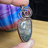 Green Maury Mountain Moss Agate with Crystals in Copper Pendant