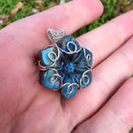 Carved Blue Green Labradorite Flower Sterling Silver Pendant