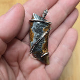 Oregon Bumblebee Marcasite Plume Agate Tooth Shape Pendant in Sterling Silver