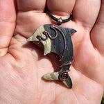 Bumblebee Jasper Dolphin Carving Copper Pendant