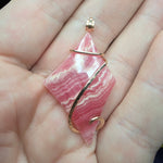 Natural Pink Rhodocrosite Pendant in Abstract 14kt Rose Gold Filled