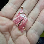 Natural Pink Rhodocrosite Pendant in Abstract 14kt Rose Gold Filled