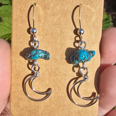 Kingman Turquoise Nugget Moon Earrings in Sterling Silver