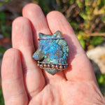 Carved Blue Green Labradorite Wolf Dog Pendant