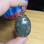 Big Green Maury Mountain Moss Agate in Copper Pendant