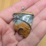 Oregon Bumblebee Marcasite Picture Plume Agate Pendant in Sterling Silver