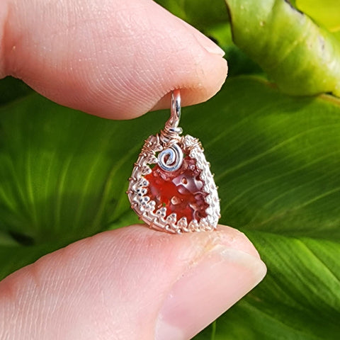 Bold Red Fire Opal Nugget Pendant in Sterling Silver & Rose Gold - Double sided