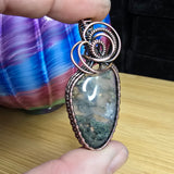 Green Maury Mountain Moss Agate with Crystals in Copper Pendant