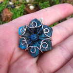 Carved Blue Green Labradorite Flower Sterling Silver Pendant