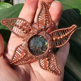 Carved Labradorite Flower Starfish in Copper