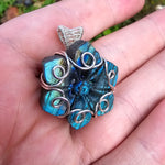 Carved Blue Green Labradorite Flower Sterling Silver Pendant