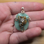 Carved Tiger Eye Frog on Aventurine Lilypad Pendant in 14kt Rose Gold Fill