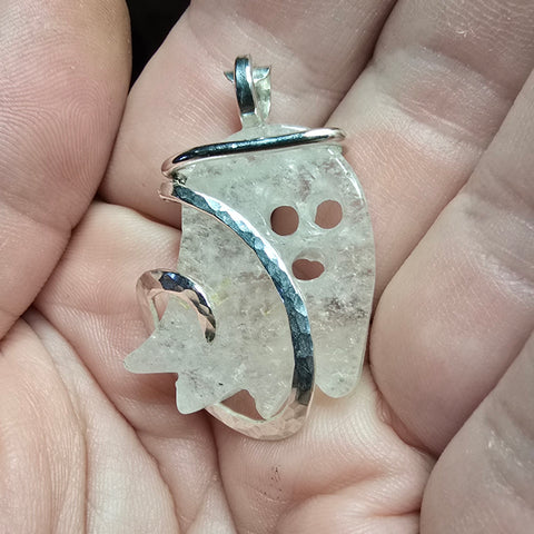 Quartz Crystal Ghost Pendant in Sterling Silver - Left Facing