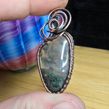 Green Maury Mountain Moss Agate with Crystals in Copper Pendant