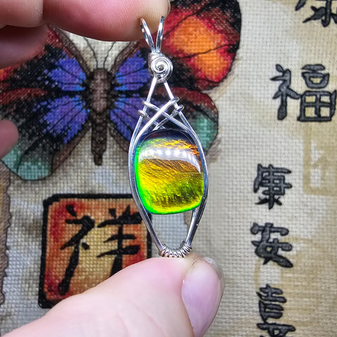 Aurora Opal Dark Mirror Elven Pendant in Sterling Silver