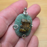 Carved Tiger Eye Frog on Aventurine Lilypad Pendant Sterling Silver