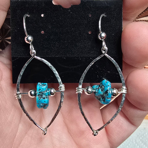 Kingman Turquoise Nugget Leaf Earrings in Sterling Silver