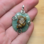 Carved Tiger Eye Frog on Aventurine Lilypad Pendant in Sterling Silver