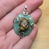 Carved Tiger Eye Frog on Aventurine Lilypad Pendant in Sterling Silver