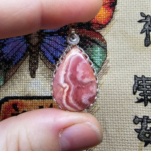 Candy Natural Pink Rhodocrosite Pendant in Sterling Silver