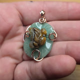 Carved Tiger Eye Frog on Aventurine Lilypad Pendant in 14kt Rose Gold Fill