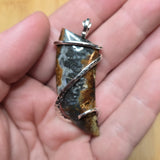 Oregon Bumblebee Marcasite Plume Agate Tooth Shape Pendant in Sterling Silver