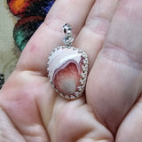 Natural Pink Rhodocrosite Pendant in Sterling Silver