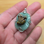 Carved Tiger Eye Frog on Aventurine Lilypad Pendant Sterling Silver