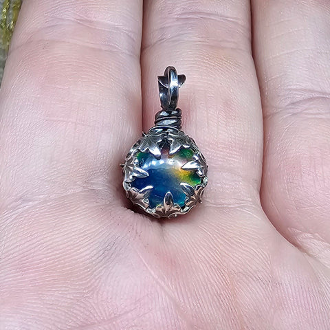 Petite Elven Aurora Opal Pendant In Sterling Silver