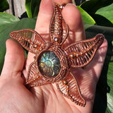 Carved Labradorite Flower Starfish in Copper