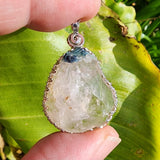 Quartz and Blue Tourmaline in Sterling Silver Pendant Necklace