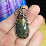 Yellow Green Maury Mountain Moss Agate in Copper Pendant