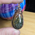 Red Yellow Green Maury Mountain Moss Agate in Copper Pendant