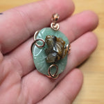 Carved Tiger Eye Frog on Aventurine Lilypad Pendant in 14kt Rose Gold Fill