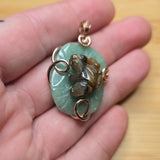 Carved Tiger Eye Frog on Aventurine Lilypad Pendant in 14kt Rose Gold Fill